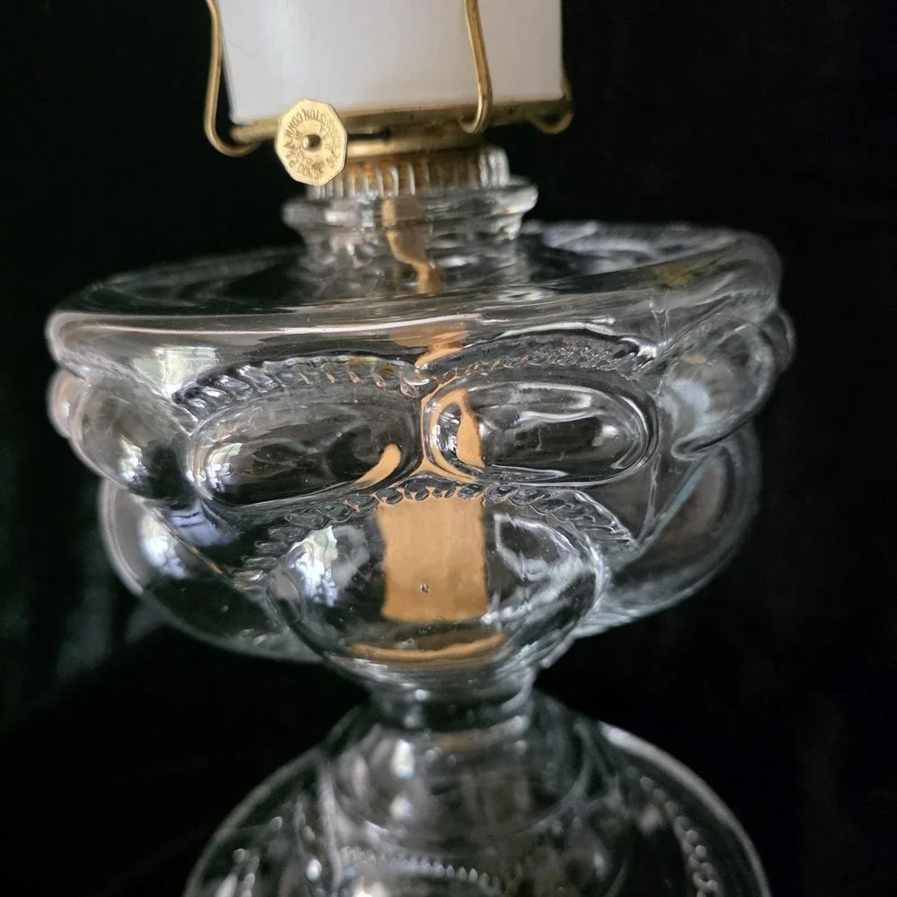 Antique Beaded Peanut Pattern Manganese Or Uranium Glass Oil Lamp Base Glows